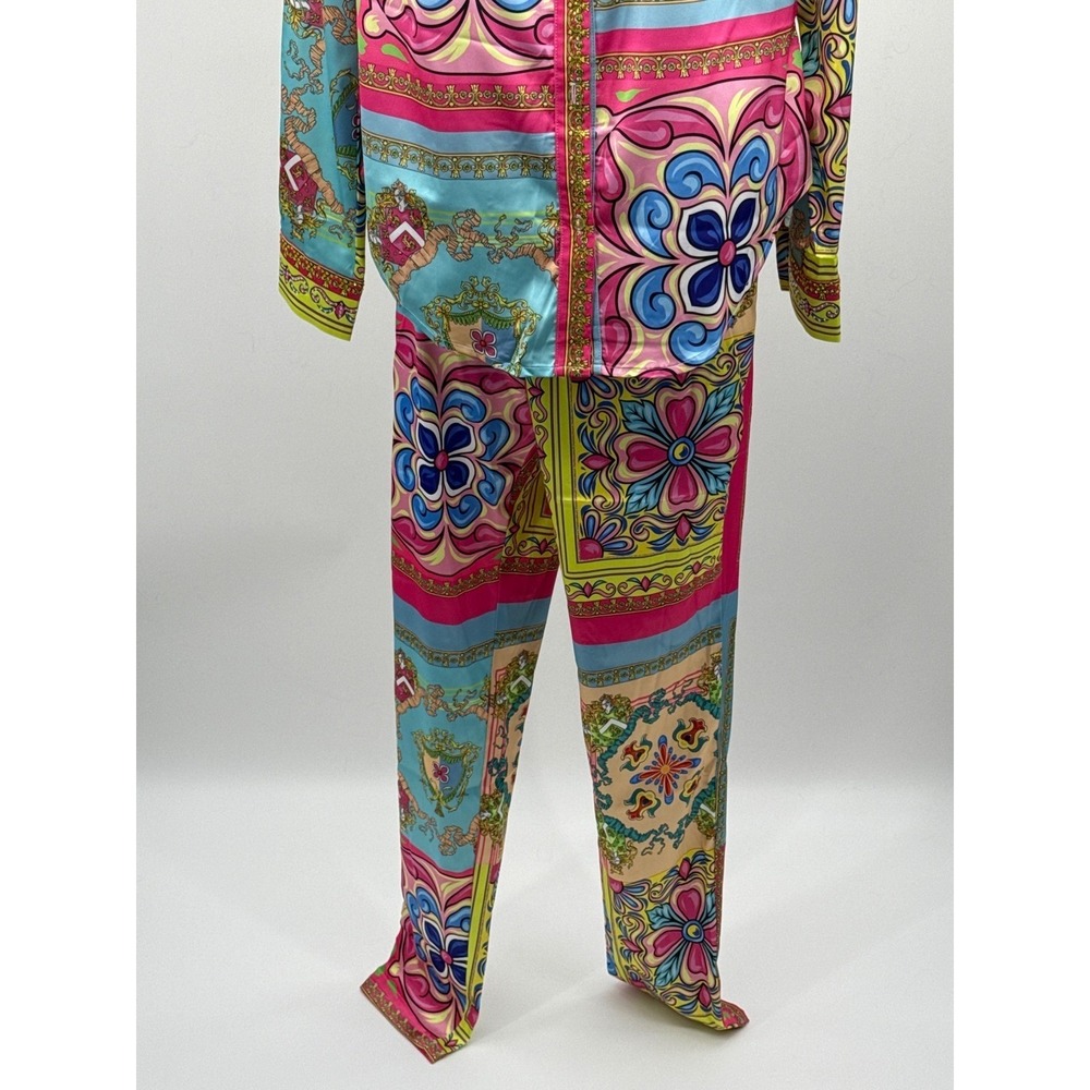 BanJul Women Multi-Color Baroque Floral Print 2-Piece Satin Lounge Set Size S - Picture 3 of 16